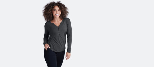 Women's Modal Henley | Heather Charcoal