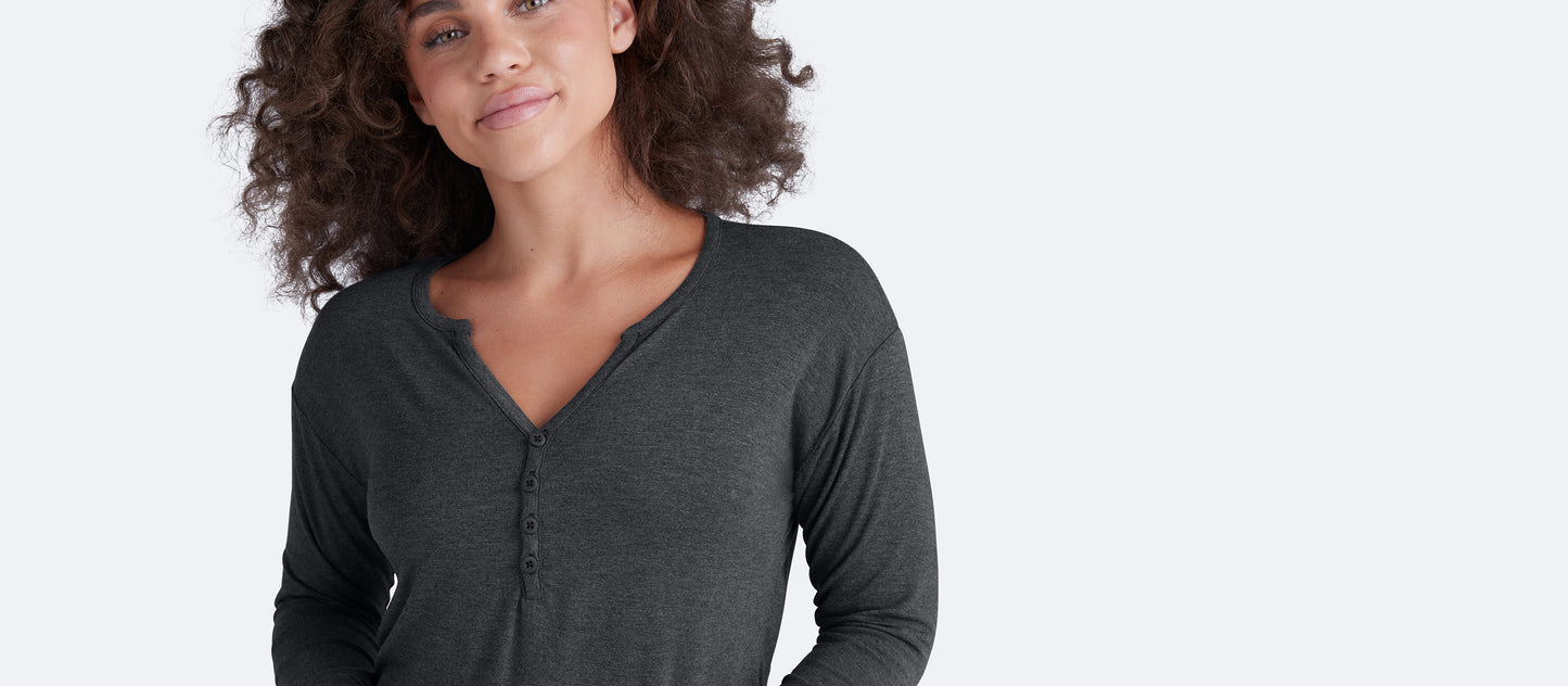 Women's Modal Henley | Heather Charcoal