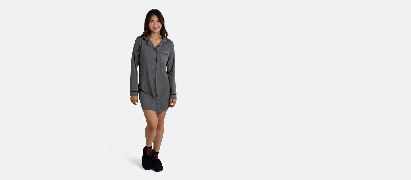 Women's Modal Button Down PJ Dress | Heather Charcoal