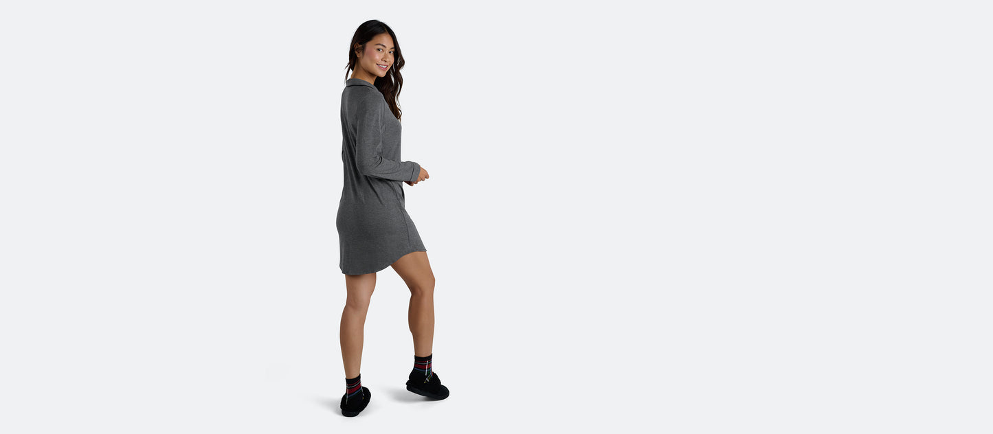 Women's Modal Button Down PJ Dress | Heather Charcoal