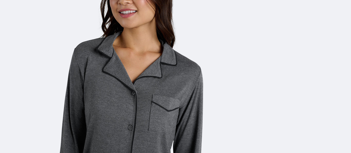 Women's Modal Button Down PJ Dress | Heather Charcoal