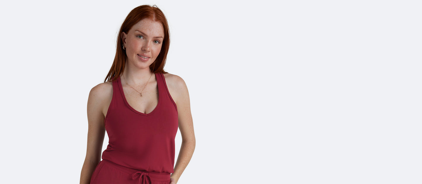 Women's Modal V-Neck Jumpsuit | Cabernet