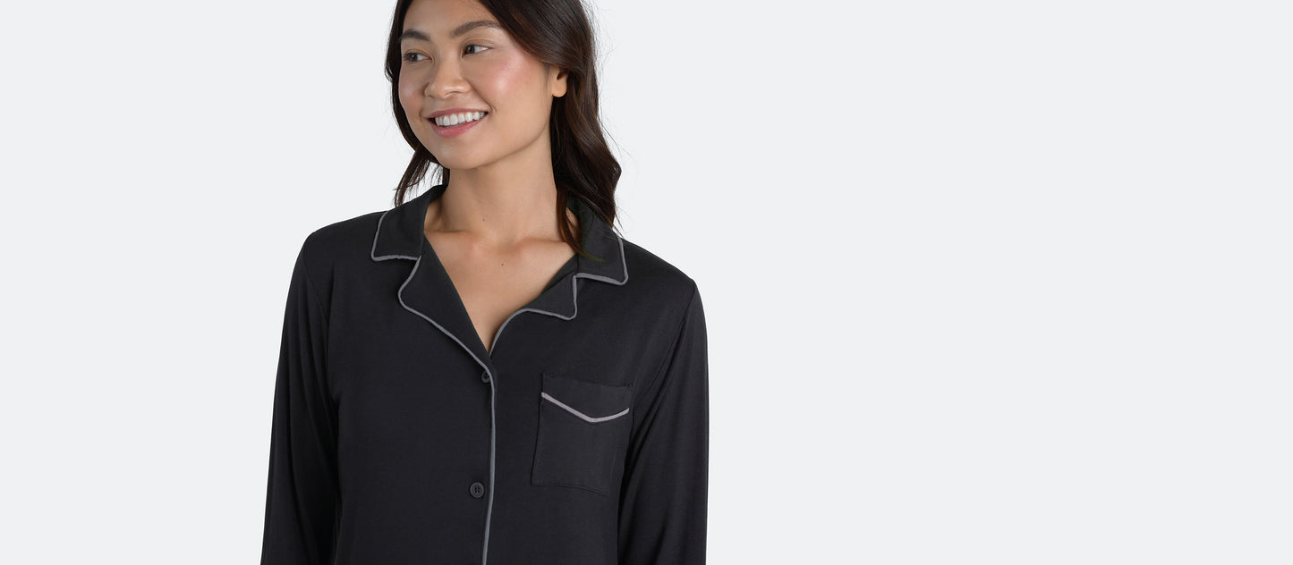 Women's Modal Button Down PJ Dress | Black