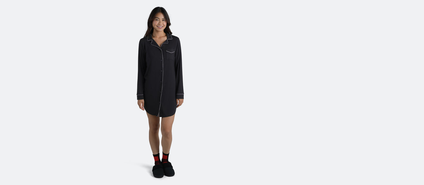 Women's Modal Button Down PJ Dress | Black